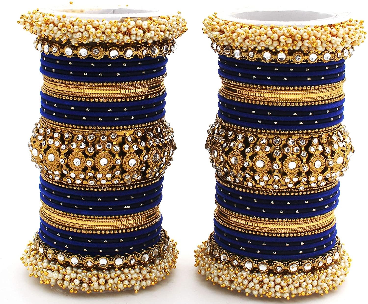 T4 Jewels Pearl Cubic Zirconia Kundan Bangles Set Blue Colour Bridal Chuda/Wedding Chuda For Women & Girls_Blue_2.6 (B0CH785ZYT) Amazon Price History, Amazon Price Tracker