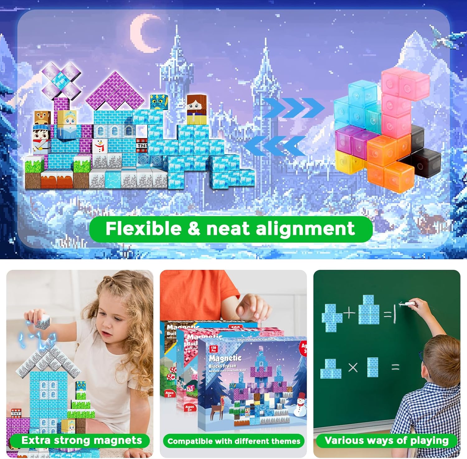 GraceDuck Magnetic Blocks - 150PCS Magnetic Blocks Build Ice Castle - Magnetics Toys for Montessori Toddler Easter Christmas Birthday Gifts - STEM Sensory Toys for 3 4 5 6 7 8 9 10 Year Old Girls