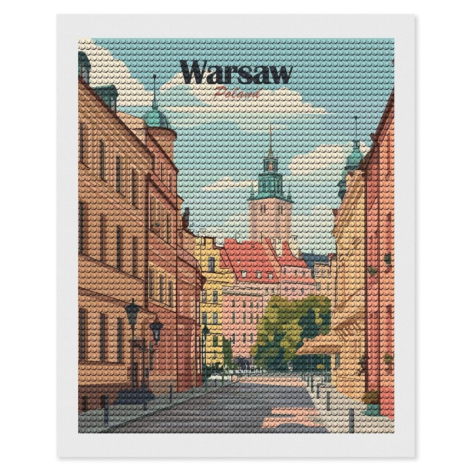 Junmoney Warsaw Street Scene Diamond Art Kit 16"x20", Gift Idea, for Family Craft Time, Mindful Craft Activity, Boho Decor, Relaxing DIY Hobby