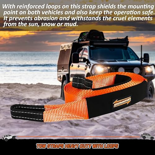 Miniatura 6 de Correa de remolque Cuerda de remolque de 3 pulgadas x 20 pies Correa de recuperación (naranja) Probada 35,000 libras resistencia a la rotura de