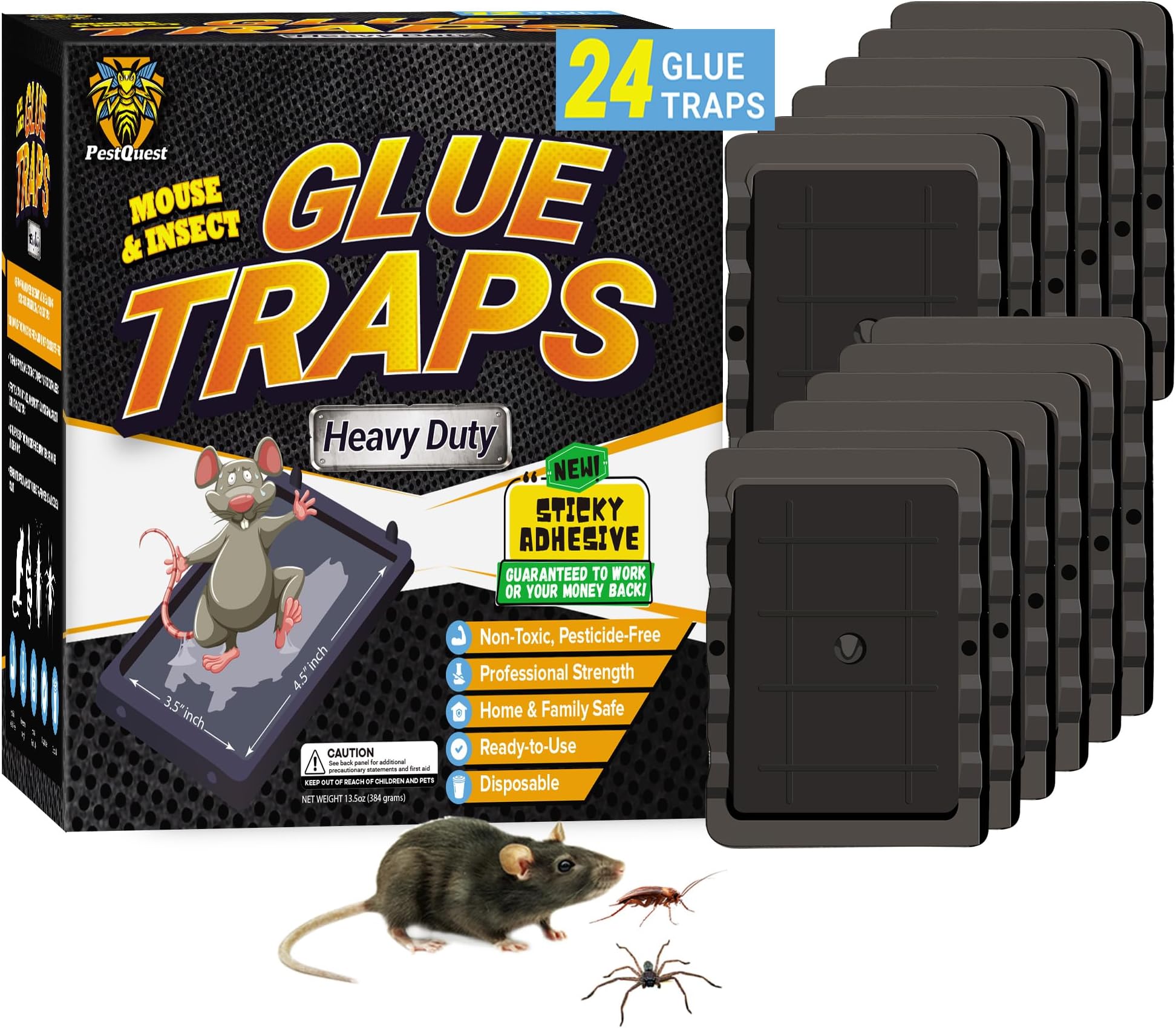 Glue Mouse Traps Indoor for Home (24 Pack), Small Glue Mice Traps, Pre-Baited Peanut Scent Sticky Mouse Traps for Small Mice, Insects, Rodent, Bug & Spiders, Pet & Family Safe (Small, 24pk)