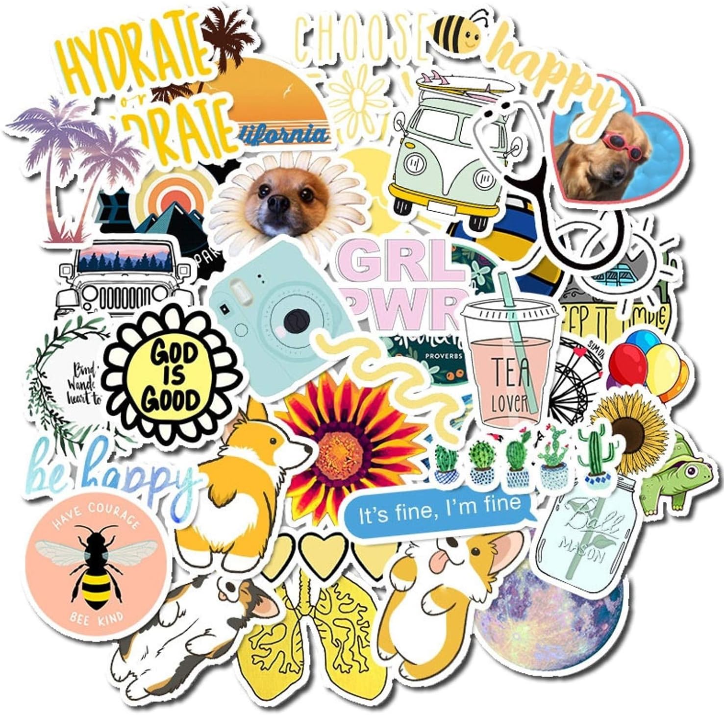 50 PCS Vsco Stickers Pack for Kawaii Girl Things On Laptop Fridge Phone Skateboard Suitcase Waterproof Sticker