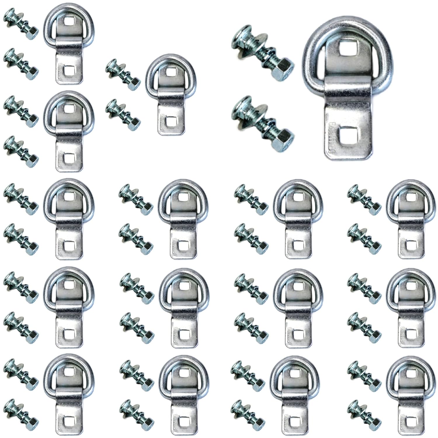 (Pack of 16) 3/8 Bolt On Surface D Ring Tie Down Mount B/S 5,000lbs with 32PCS 3/8" x 2-1/2 inch Carriage Bolt Included