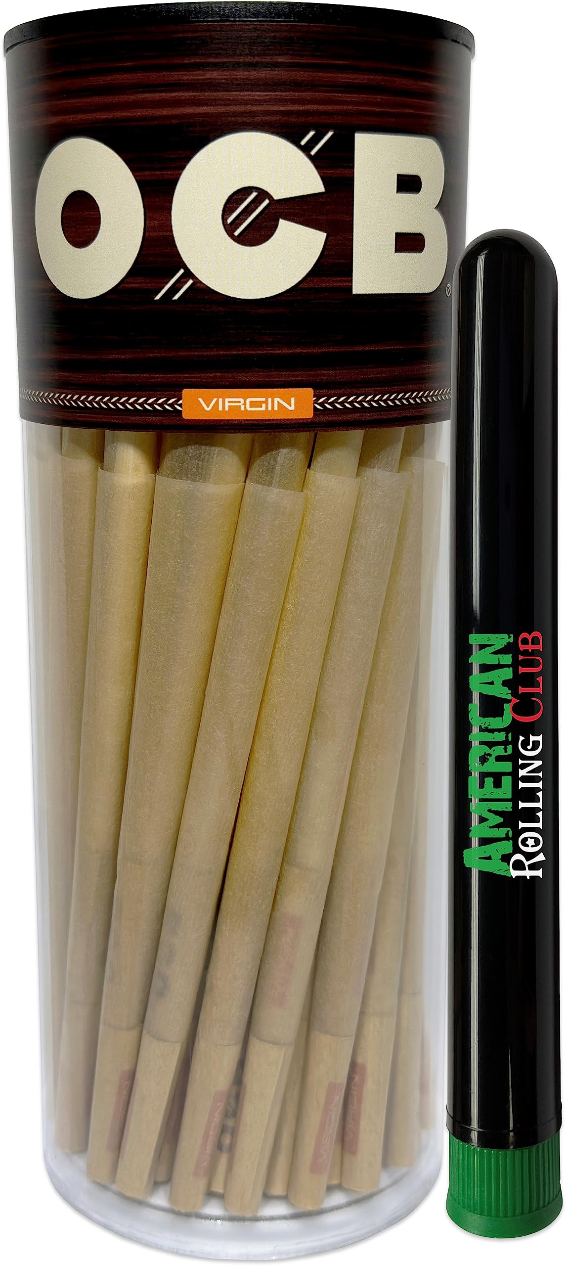 OCB Virgin King Size Cones | 50ct Pack | Unbleached Pre Rolled Cigarette Paper with Tips and Packing Sticks ~ Includes ARC Saver (50 Count)