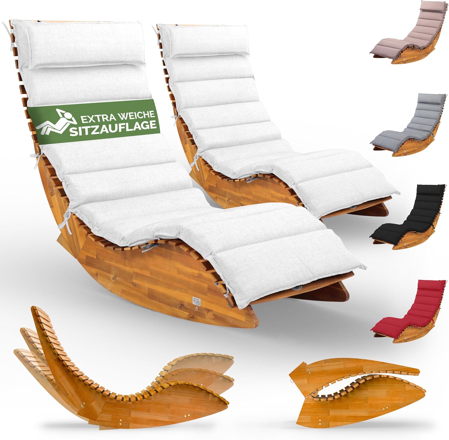 Casaria® Set 2x Lettino Prendisole in Legno con Cuscino 195x60cm Portata 160 kg Certificato FSC® Lettini da Giardino Sdraio Pieghevole Ergonomica