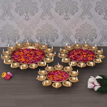 Webelkart Premium Set of 3 Diya Shape Flower Decorative Urli Bowl for Home Handcrafted Bowl for Floating Flowers and Tea Light Candles Home,Office and Table Decor| Diwali Decoration