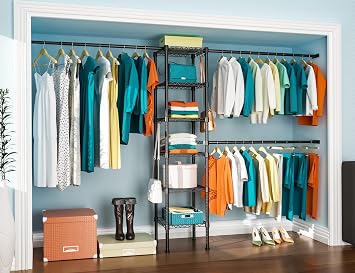 Ulif M1 Closet Storage Organizer System, 6 Tiers Heavy Duty Metal Garment Rack with 3 Expandable Hanger Rods, Wall Mounted Space Saver Suits from 5.4-8.7 ft. Width, 71.2H x 14D, 700LBS, Black
