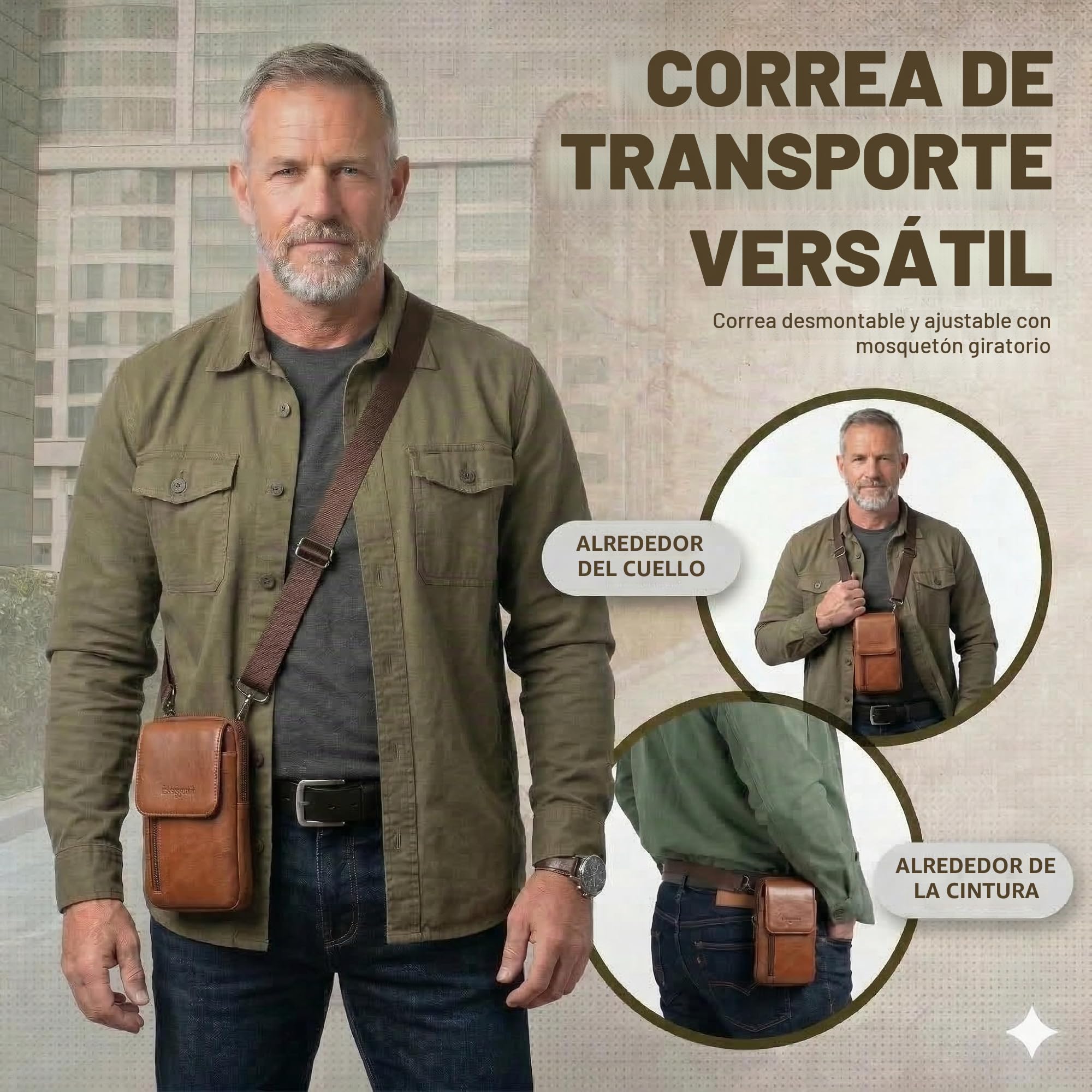Cuero Genuino Bolsa para móvil, Bolsa de Cinturón, Funda Movil Cinturon para Hombre, Fundón de Teléfono, Bolso Cintura con Presilla