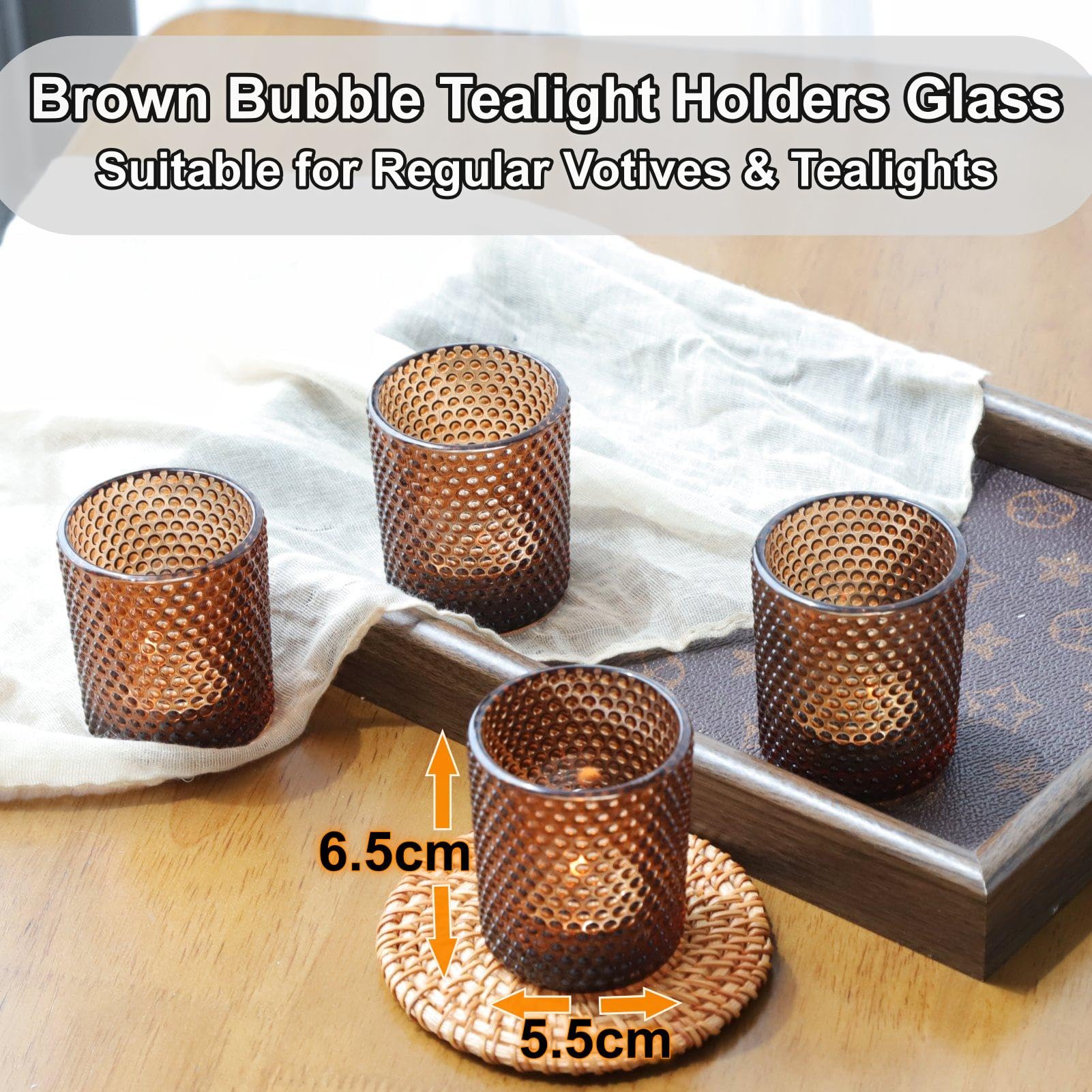 12 portavelas de cristal de burbujas, portavelas de té marrón para