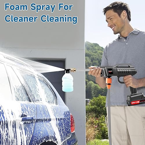 Miniatura 7 de Lavadora a Presión Inalámbrica Alimentada por Batería, Lavadora de Energía Portátil de 1500W, Lavadora Eléctrica de Alta Presión de 60Bar870PSI,