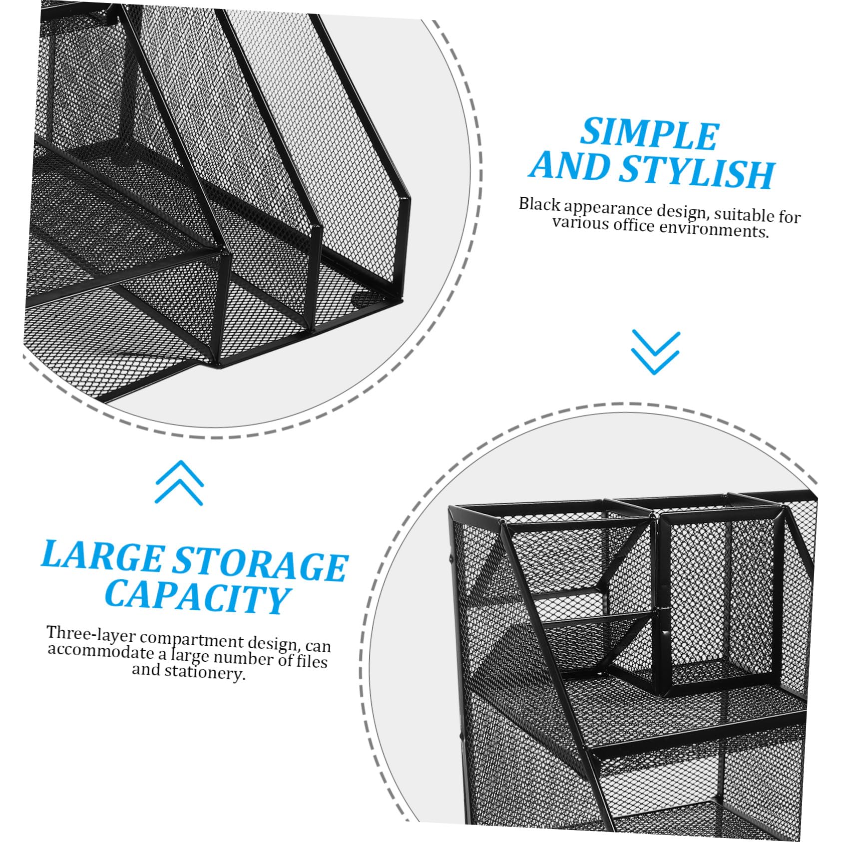 Sosoport Mesh Datei organizer aus Metall mit Zwei Fächern und Drei Links Platziertem Stiftehalter Robuster Büro aufbewahrung für Magazine Schwarzer Desktop Ablage für Büro und Schreibtisch