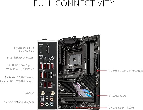 ASUS ROG Strix X570-E Gaming WiFi II AMD AM4 X570S ATX Gaming Carte mère (PCIe 4.0, dissipateur Thermique PCH Passif, 12 + 4 Niveaux d'alimentation, WiFi 6E, 2,5 Go LAN, USB 3.2 Gen 2 Type C et Aura - 6