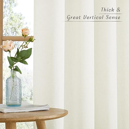 Miniatura 6 de NICETOWN Cortinas de lino blanco roto para ventana de 84 pulgadas de largo, con ojales, mezcla de lino grueso, tratamientos de ventana, privacidad