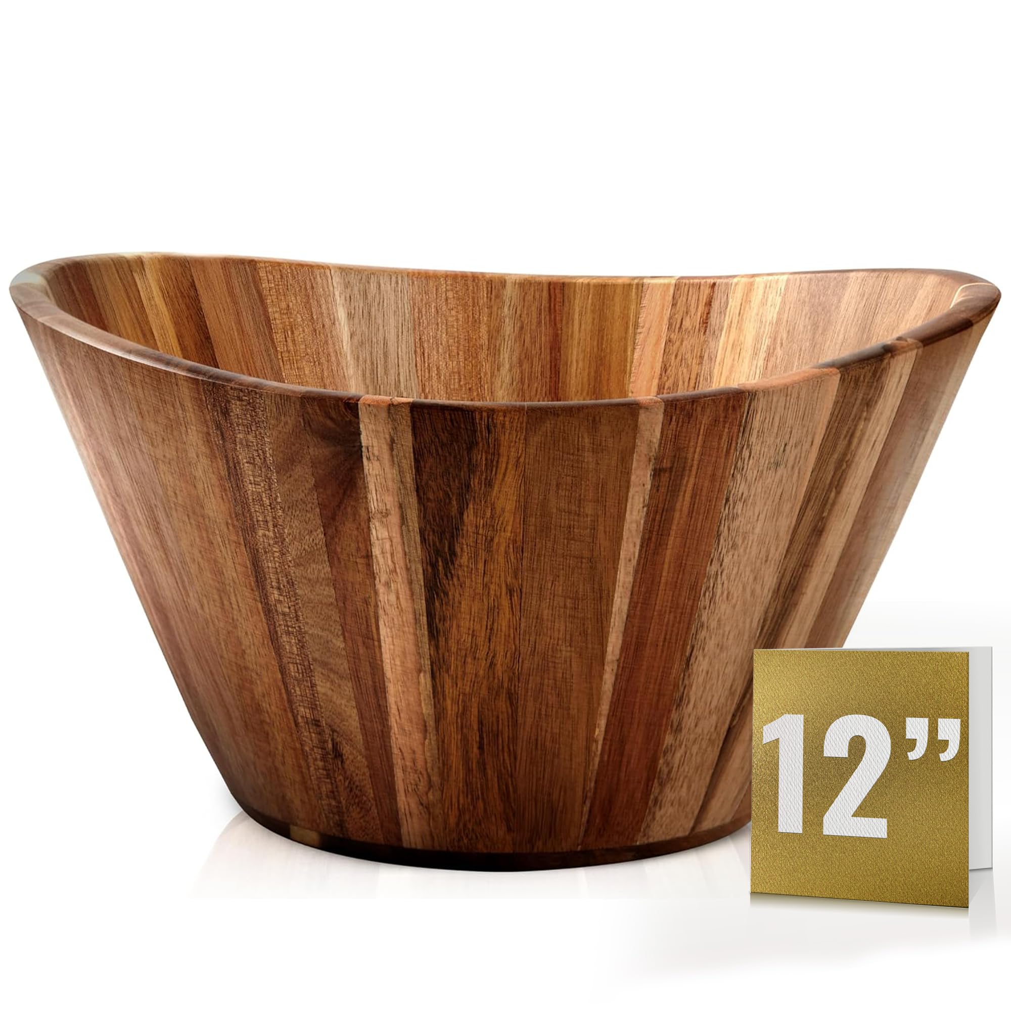 Woodenhouse - Ensaladera de madera, cuenco de fruta, grande y ondulado de 12 pulgadas para servir, hecho a mano, duradero y elegante, accesorio de comedor de madera natural