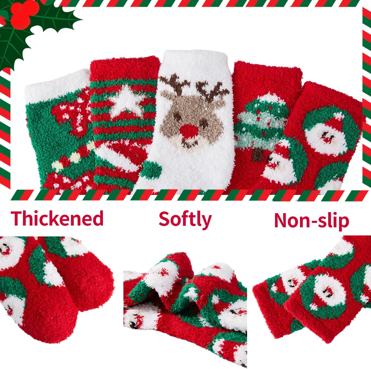 J-BOX Womens Christmas Socks Winter Soft Warm Fuzzy Socks Cozy Fluffy Slipper Socks for Women Mens Gifts(2/4 pairs) - Image 4