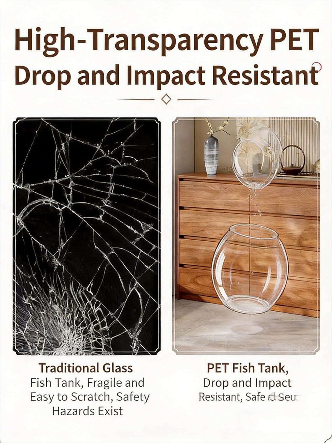 Small Fish Tank, Clear Round Plastic Fish Tank for Goldfish, Betta Fish, and Small Ornamental Fish, Desktop Mini Aquarium, Home Office Decor
