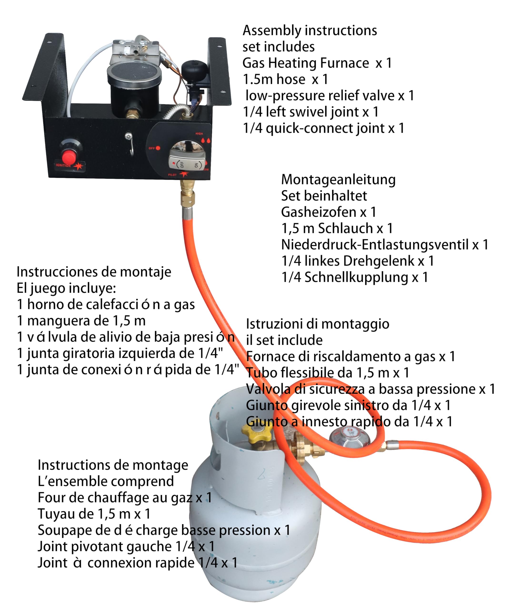 Meter Star Zestaw wymiennych nagrzewnic gazowych, w tym zawór redukcyjny ciśnienia i wąż 1,5 m, skrzynka sterująca ogrzewaniem na gaz propan, wlot powietrza, regulator ogrzewania zewnętrznego 10 mm,