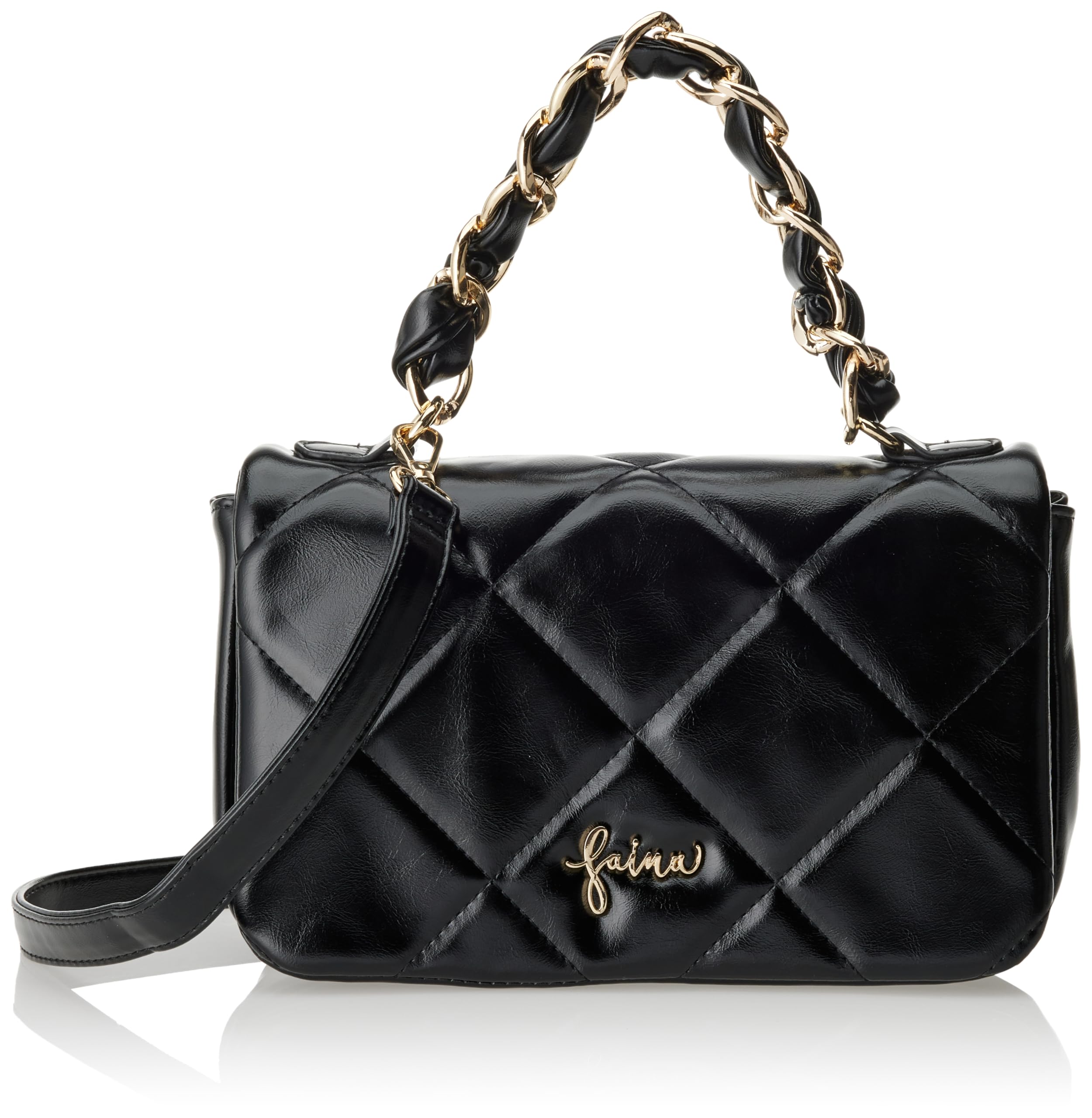 NAEMI Women's Shoulder Bag in Metallic Look, Black, One Size