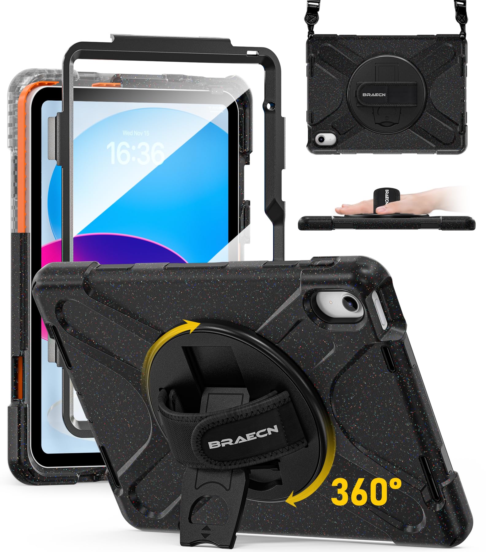 BRAECN for iPad (A16) 11th/10th Generation case 11/10.9 inch 2025/2022 Heavy Duty Shockproof Protective with Pencil Holder Screen Protector 360°