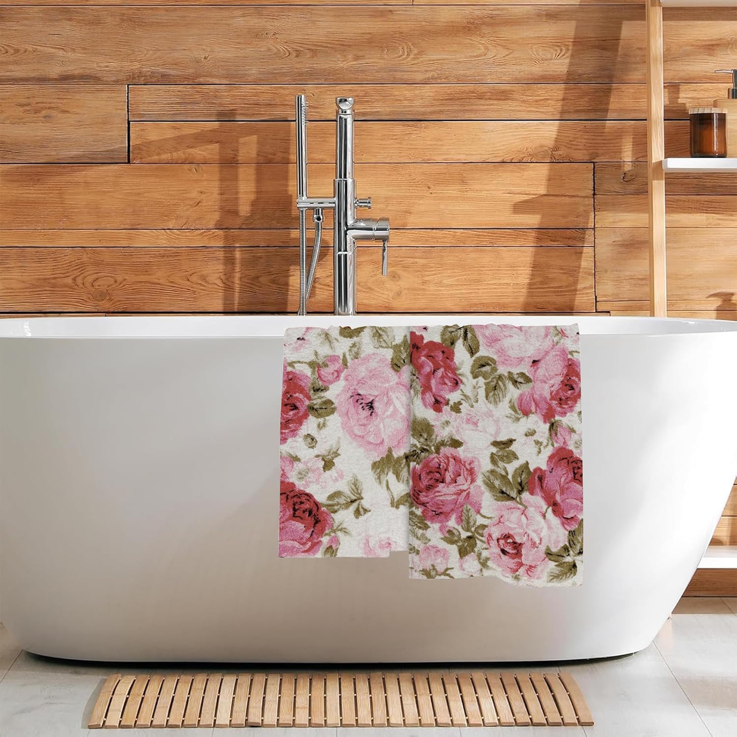 Retro Pink Red Rose Flowers Hand Towel for Bathroom Set of 2,Watercolor Rose Floral Bathroom Hand Towel Fingertip Towel,Soft Absorbent Decorative Guest Towel for Hotel Home - Image 7