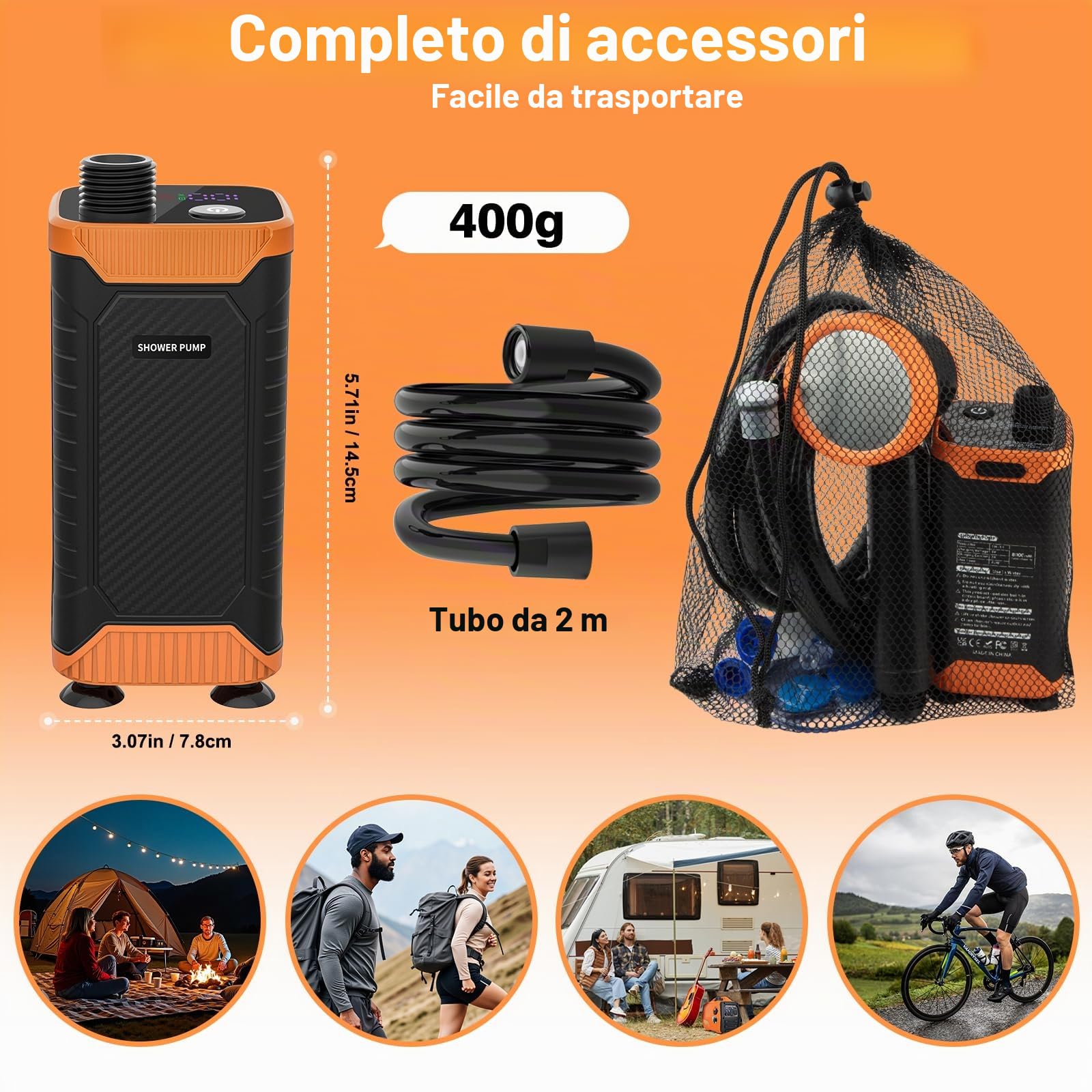 Uplayteck Doccia Campeggio, 8000mAh Doccia Portatile con Impermeabile IPX8, USB Doccia da Campeggio Ricaricabile con Display Digitale Intelligente per Spiaggia, Auto, Giardino, Escursionismo, Animali