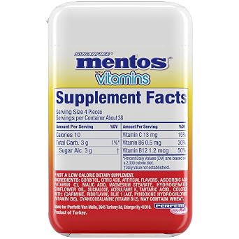 Mentos Vitamin Hard Mints, Cool Fruity Mix, 150 Piece Bottle (4 Pack)
