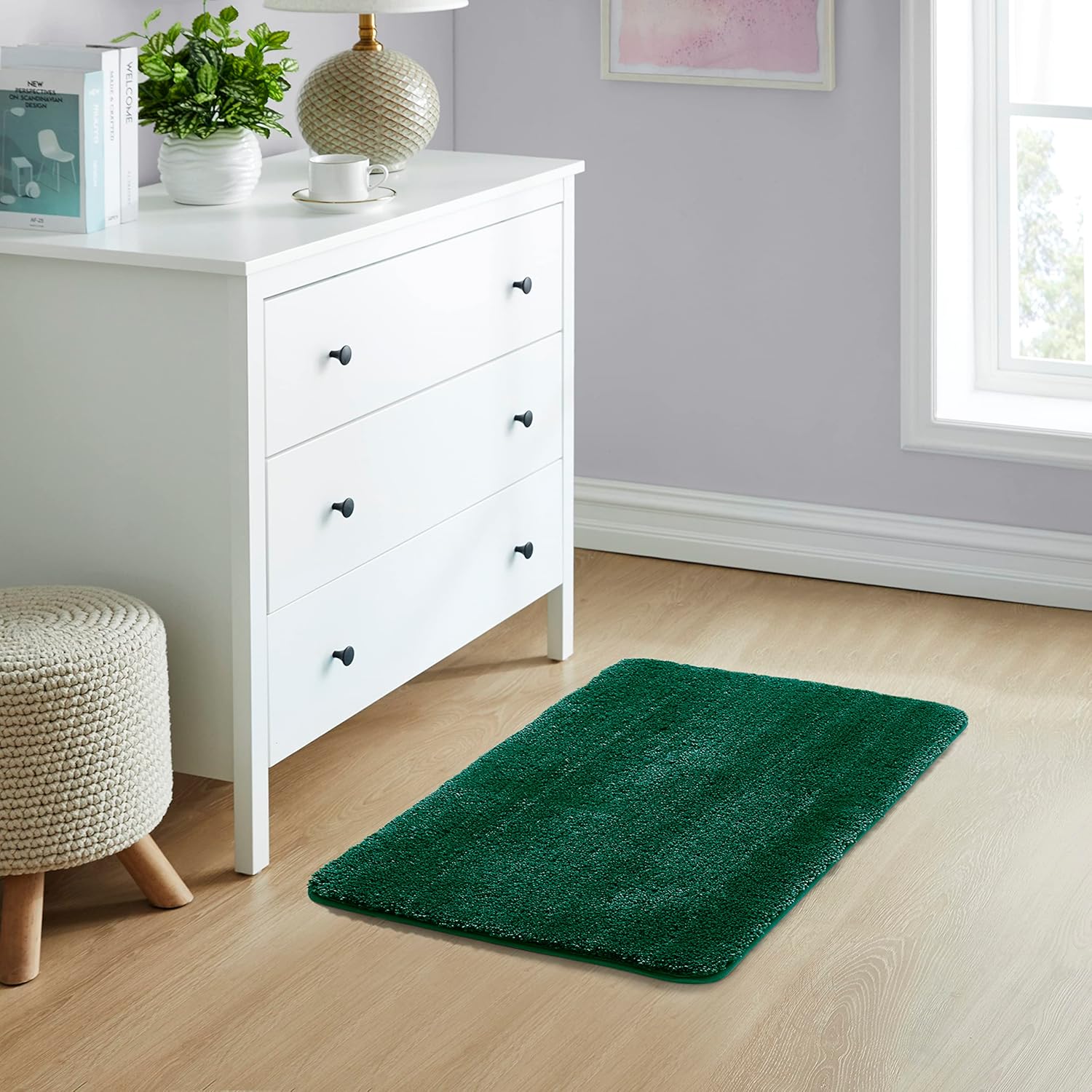 YHF Bathroom Rugs 20" X 32", Extra Thick & Soft Microfiber Shaggy, Machine Washable Bath Mats, Absorbent Bath Rugs, Non-Slip Rubber Backing Bath Mat for Bathroom Floor, Tub and Shower, Hunter Green
