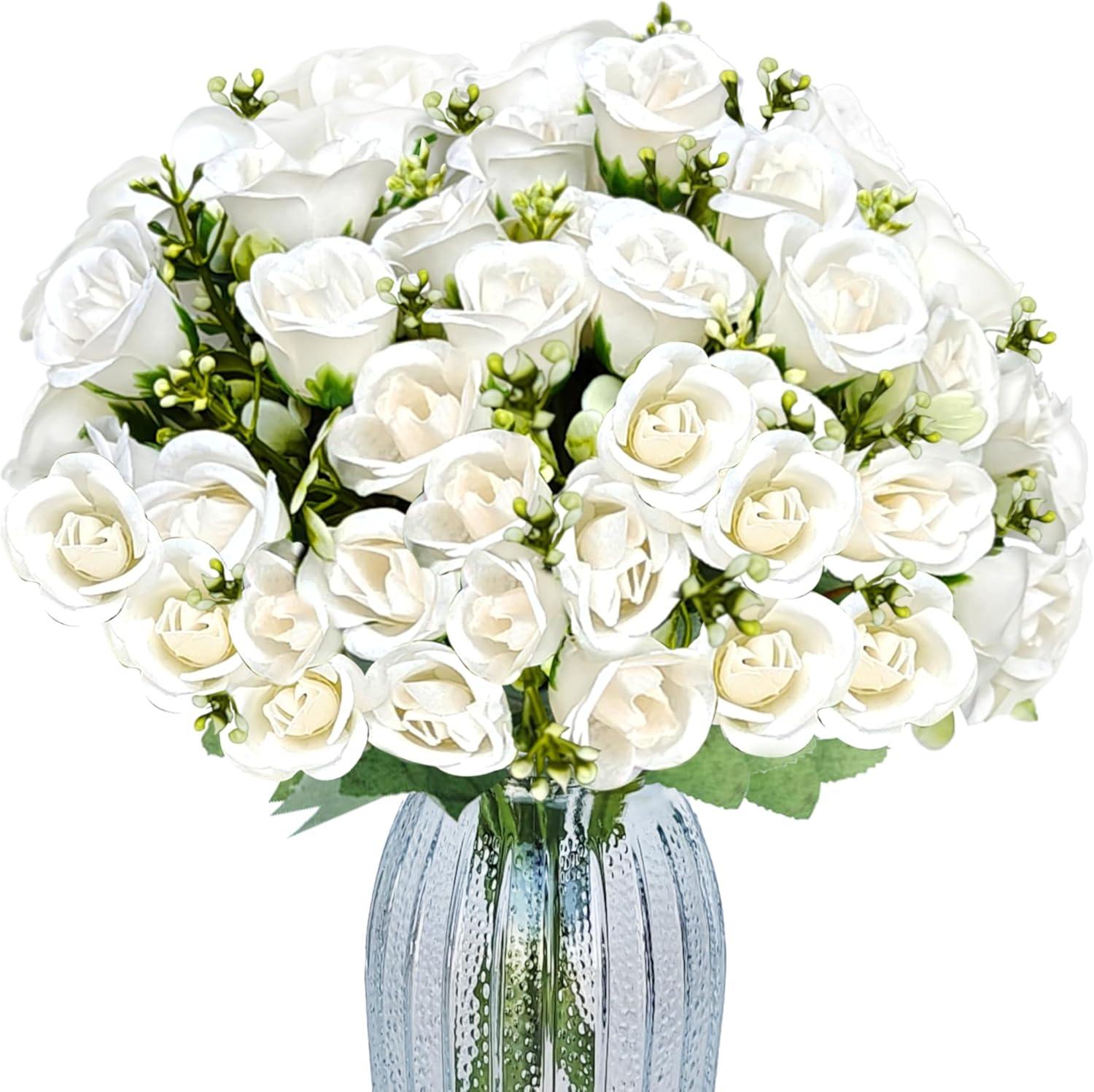 3 Bundles Roses Artificial Flowers,Roses Bouquet with Leaf,Fake Flowers for Wedding Decorations, Home Indoor,Outdoor Wedding Party Use-White