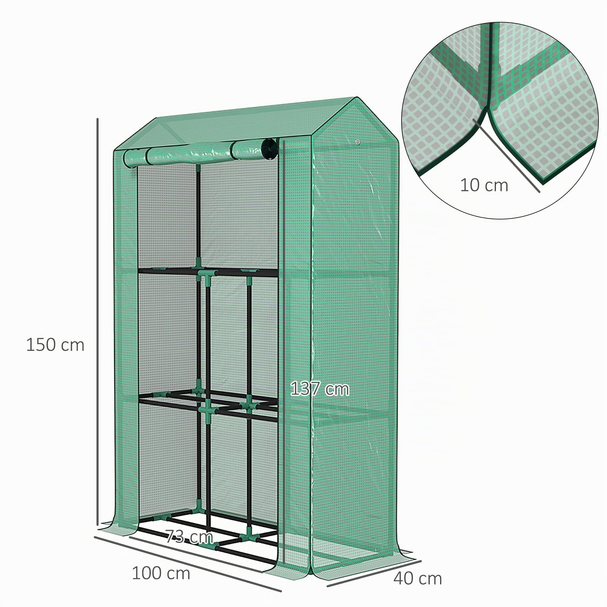 Outsunny Serre de Jardin PE avec étagères 3 Niveaux 100 x 40 x 150 cm Vert