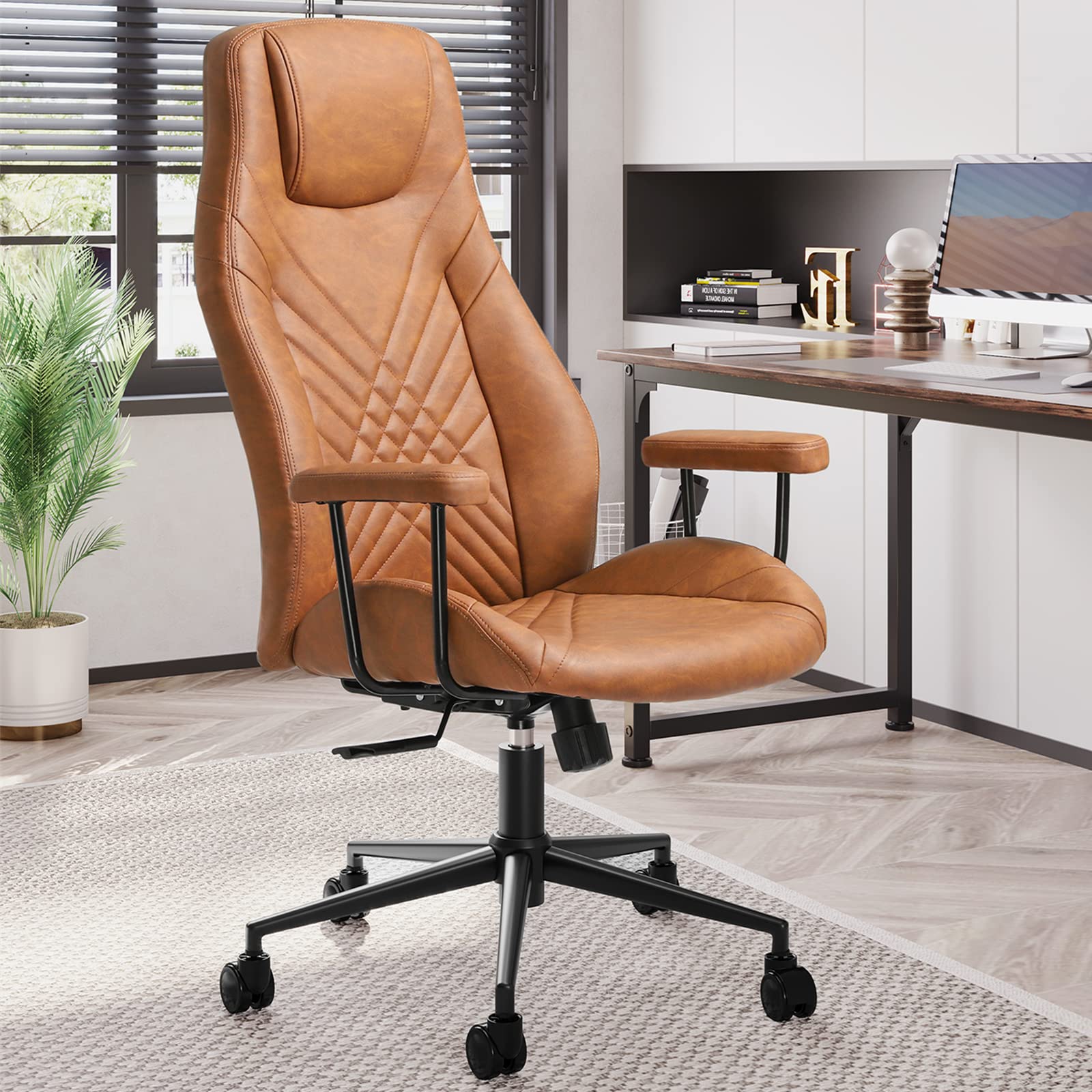 LOGOS LIFE ROLLINGCHAIR （BROWN） Amazon.com: Ergonomic Mid-Century Modern Leather Home Office Chair