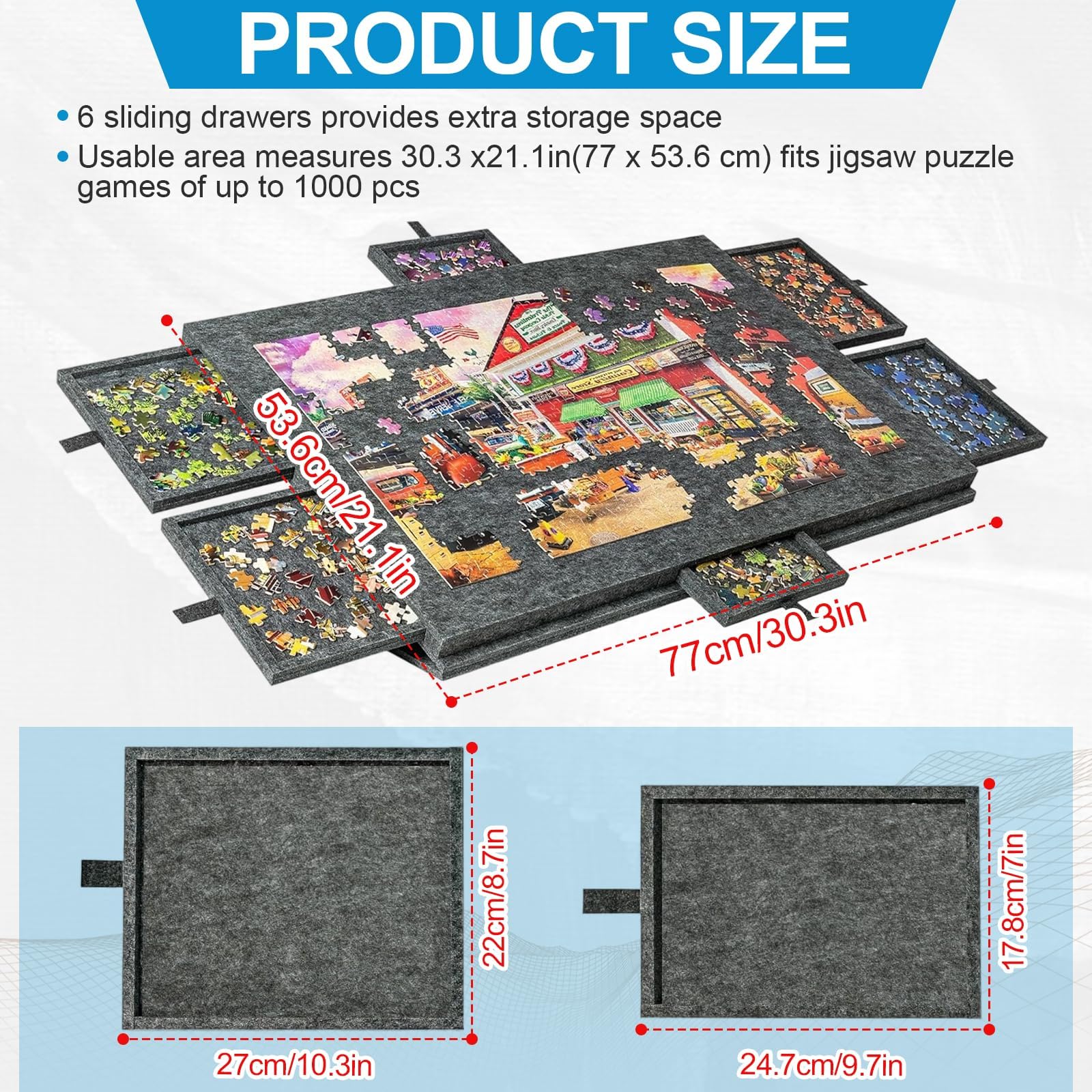 Tablica do układania puzzli, filcowy, składany, uchylny stolik do puzzli, lekki futerał do przechowywania z 6 szufladami, dla dorosłych i dzieci light-gray 1000PCS