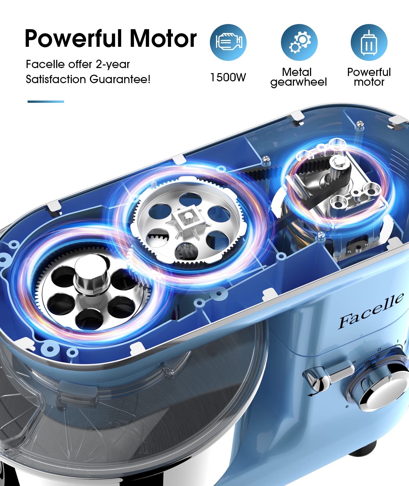 Facelle Kitchen Stand Mixer, 660W 6Speed TiltHead mixers kitchen