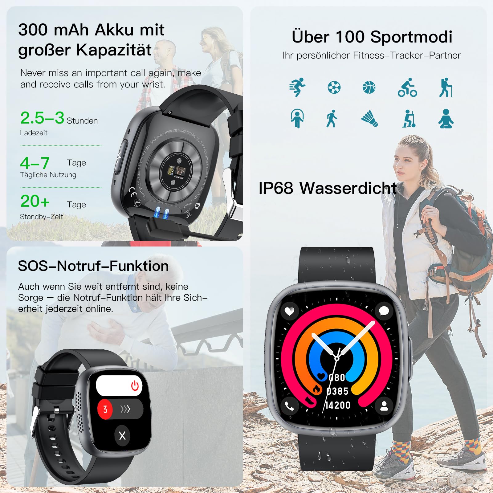 2025 Smartwatch mit EKG+HRV/BMI/Harnsäure, 1.75'' HD Gesundheitsuhr Herren Damen mit 24H Blutdruck, Herzfrequenz, Körpertemperatur, SpO2, Schlafmonitor, Fitnessuhr für Android iOS