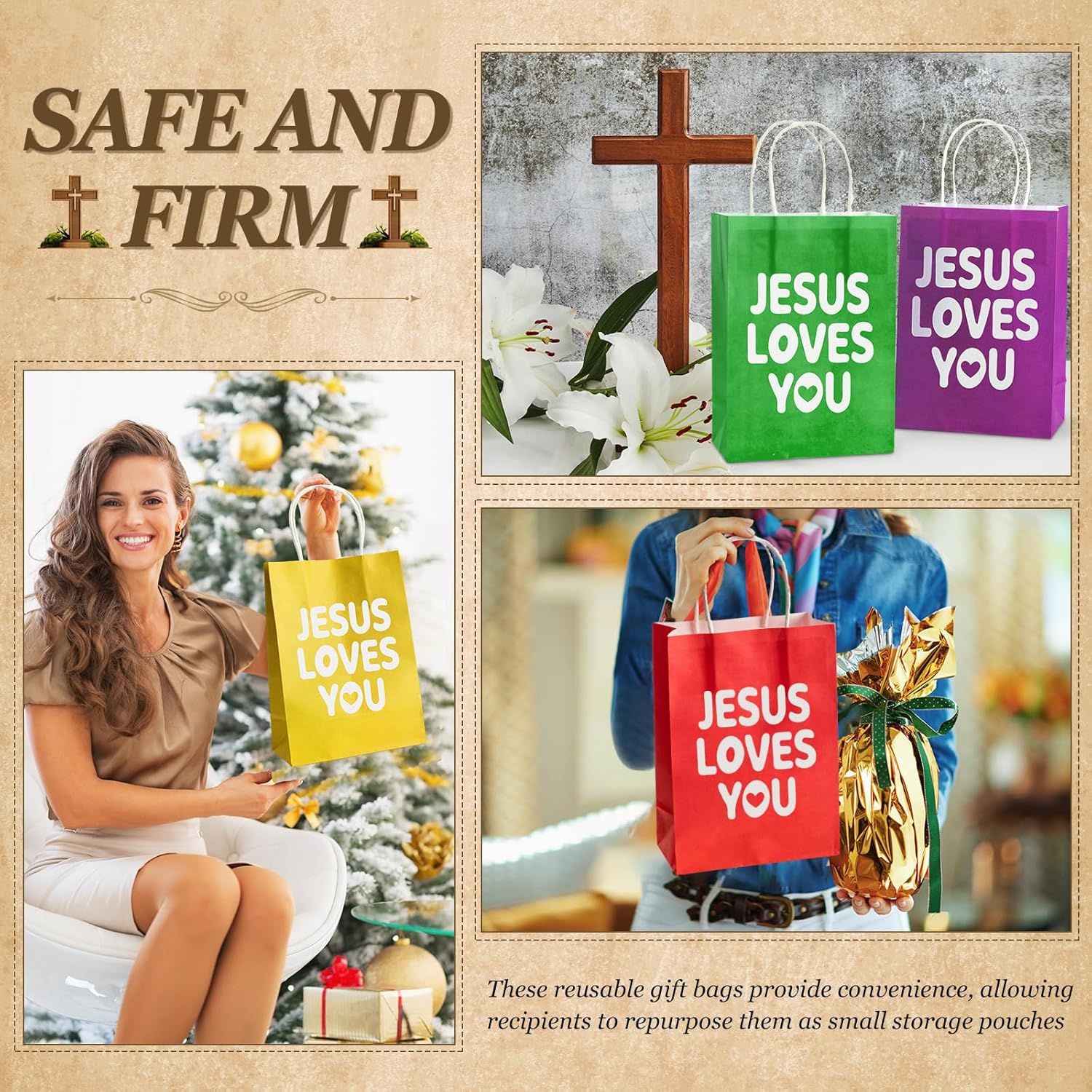 Kolldenn 30 Pcs Easter Christian Gift Bags Bulk Jesus Loves You with Handle Religious Baptism Paper Bags for Women Bible Verse Party Favors for Jesus Birthday Sunday School - Image 3