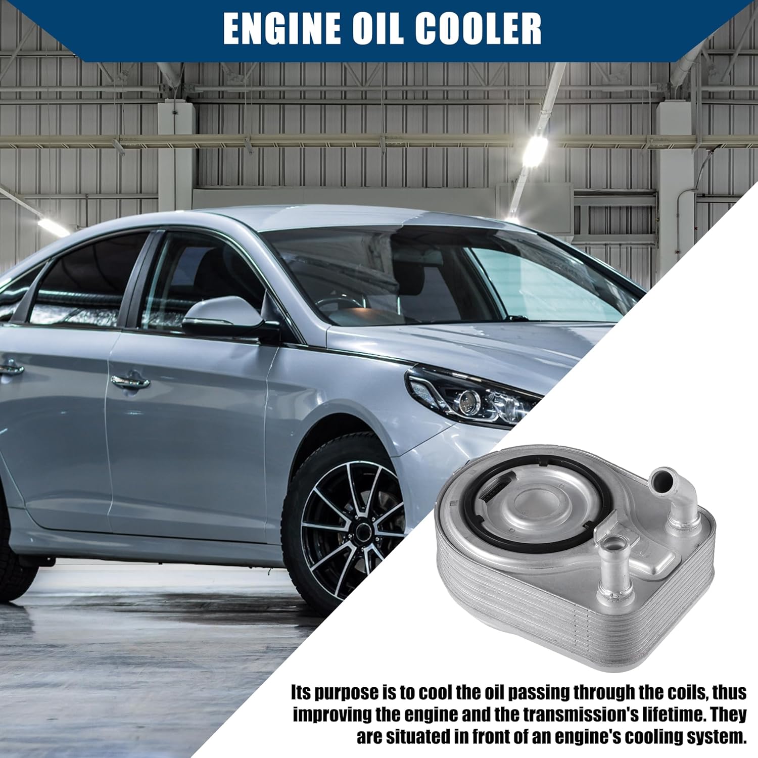 26410-2B740 Engine Oil Cooler for Hyundai Elantra 2017-2020 1.6L L4-Gas/Oil Cooler Assembly/Durable / 1 Pcs Silver Tone