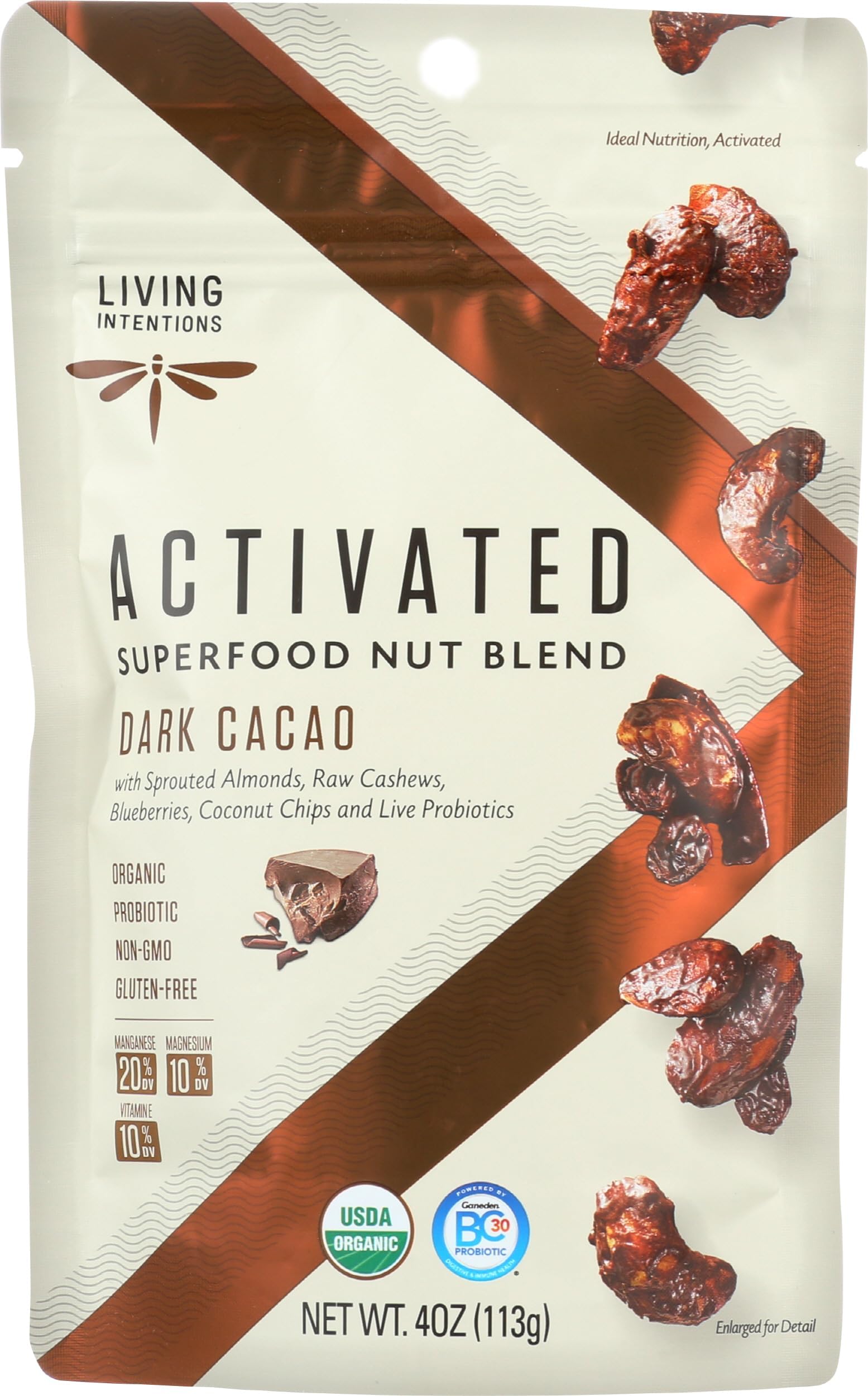 Sprouted Organic Nut Blend– Dark Cacao– NonGMO – Gluten Free – Vegan – Paleo – Kosher – 4 Ounce Unit