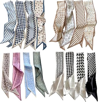 8Pcs Fashion Scarves for Women Bohemia Headbands Boho Satin Scarf for Bag Hair Accessories