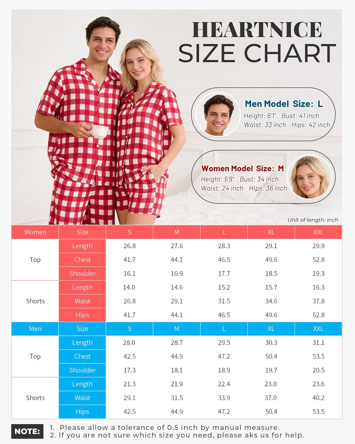 U2SKIIN Matching Pajamas Set for Couples Plaid Button Down Soft Cooling Sleepwear with Pockets Women & Men Short Sleeve - Image 6