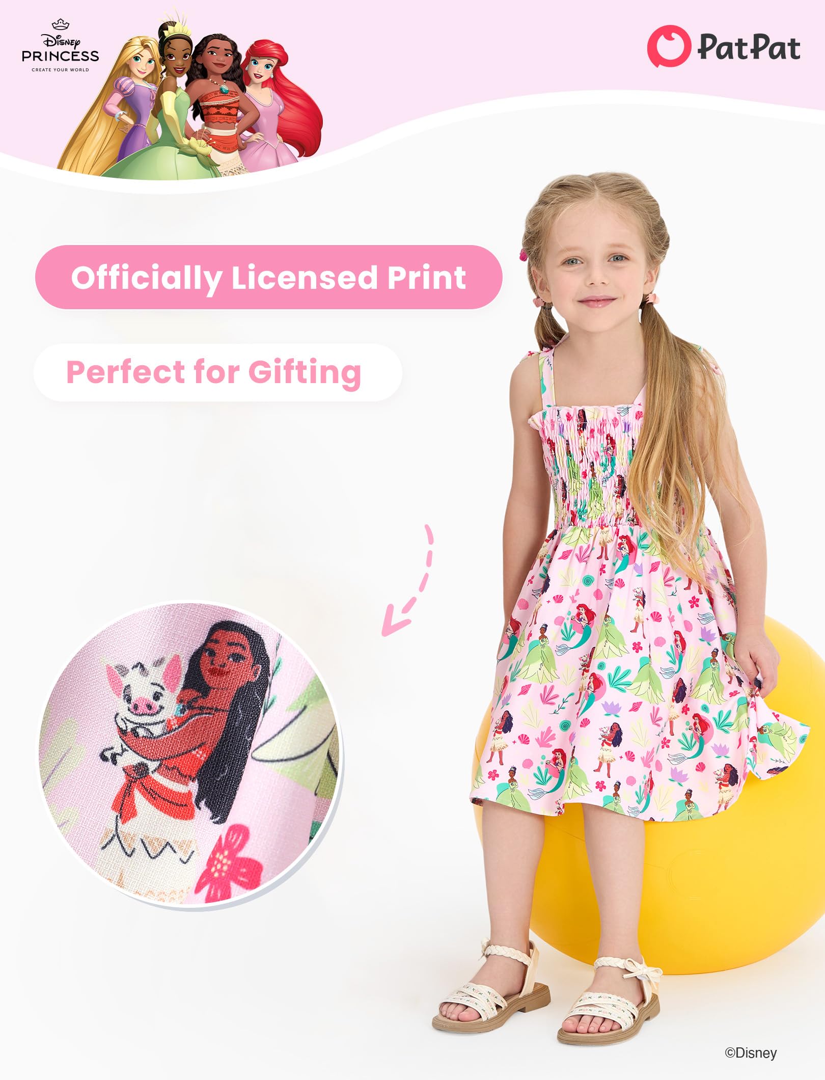 Disney Princess Frozen Elsa Minnie Mouse Toddler Girl Dress Bow Strap  Smocked Summer Outfit Birthday Party Clothes 2-6 Years