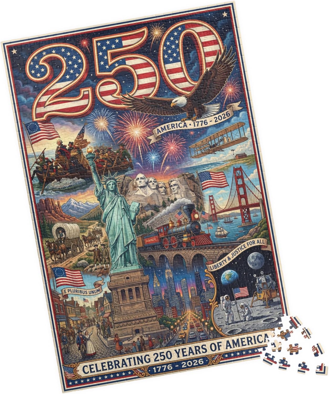 Proud Patriots | 1776–2026 Patriotic Jigsaw Puzzle Featuring U.S. Landmarks, American History & Bald Eagle Artwork – Commemorative Puzzle