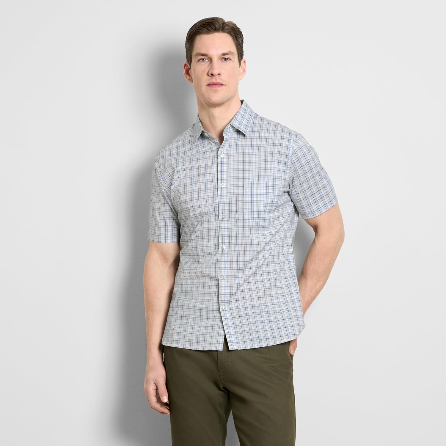 Van Heusen Mens Wrinkle Free Short Sleeve Button Down Check Shirt