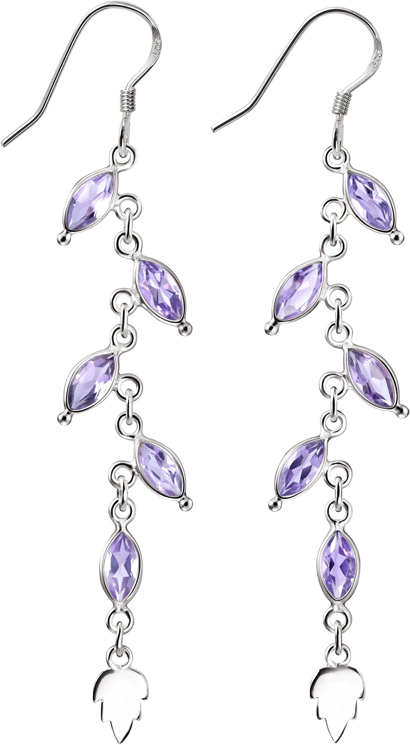 Franki Baker Drop Leaf Amethyst & 925 Sterling Silver Chain Dangle Drop Earrings