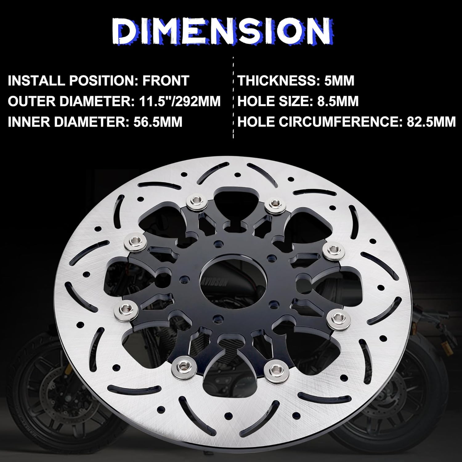 11.5" Front Floating Brake Disc Rotor Compatible with Harley Davidson Touring Dyna Sportster Softail Early Super Glide 2000-2014, 420 Stainless Steel Motorcycle Floating Brake Rotor