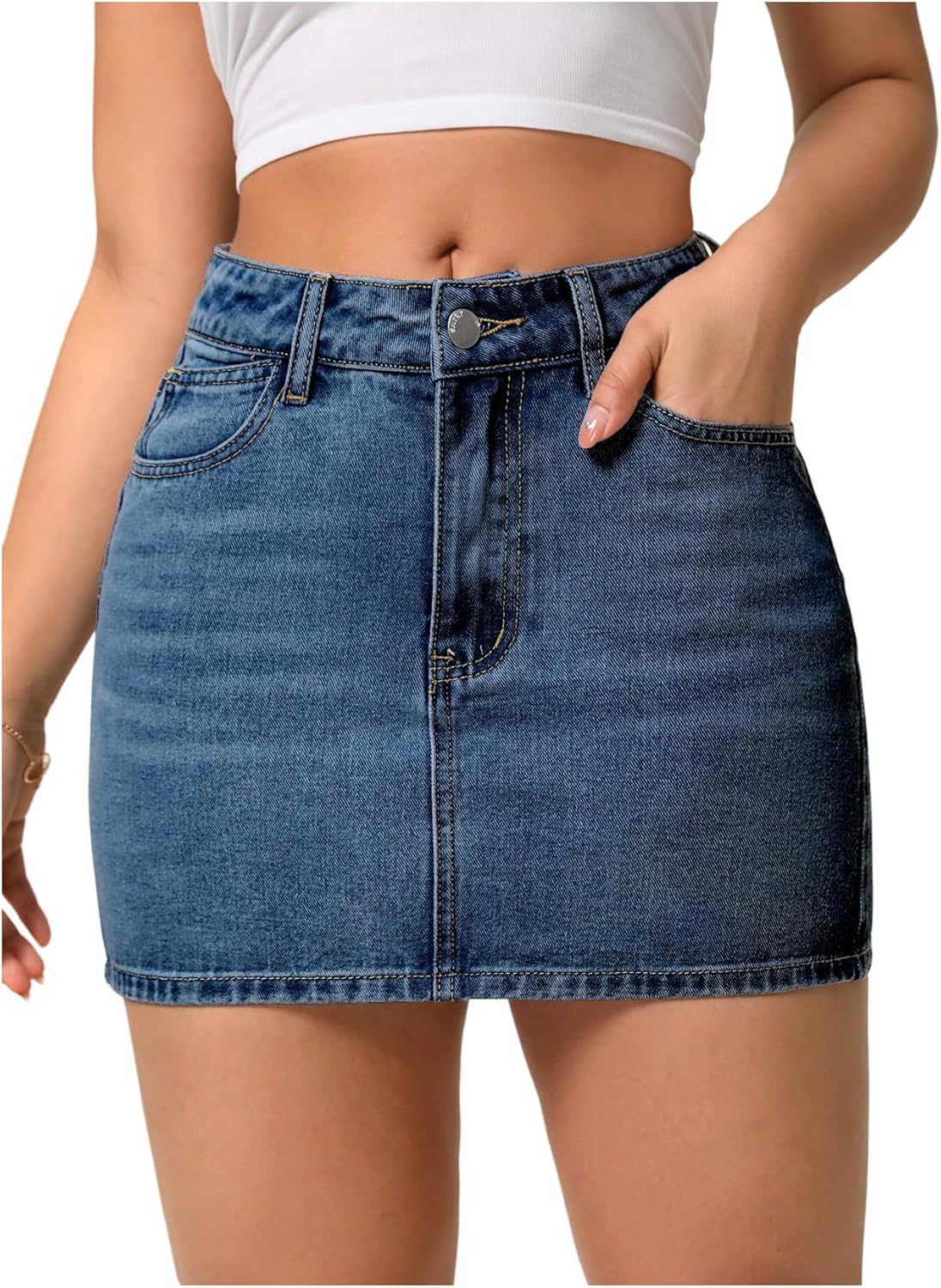 Verdusa Women's Streetwear Mini Jean Skirts Casual Bodycon Denim Skirt with Pockets