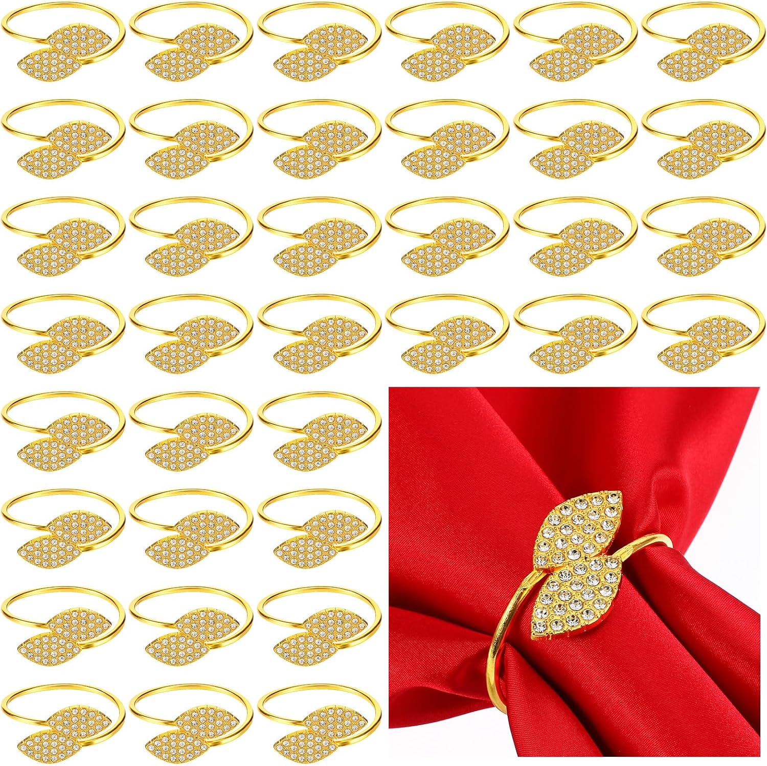100 Pcs Rhinestone Gold Napkin Rings, Bling Gold Napkin Holders Metal Napkins Rings Guest Towels Buckle Table Decor with Glittering Accents for Weddings Banquets Parties