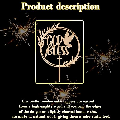 Miniatura 6 de ZZDCMS Decoración para tartas de bautismo y primera comunión, suministros de decoración de pasteles de madera, madera natural, marrón