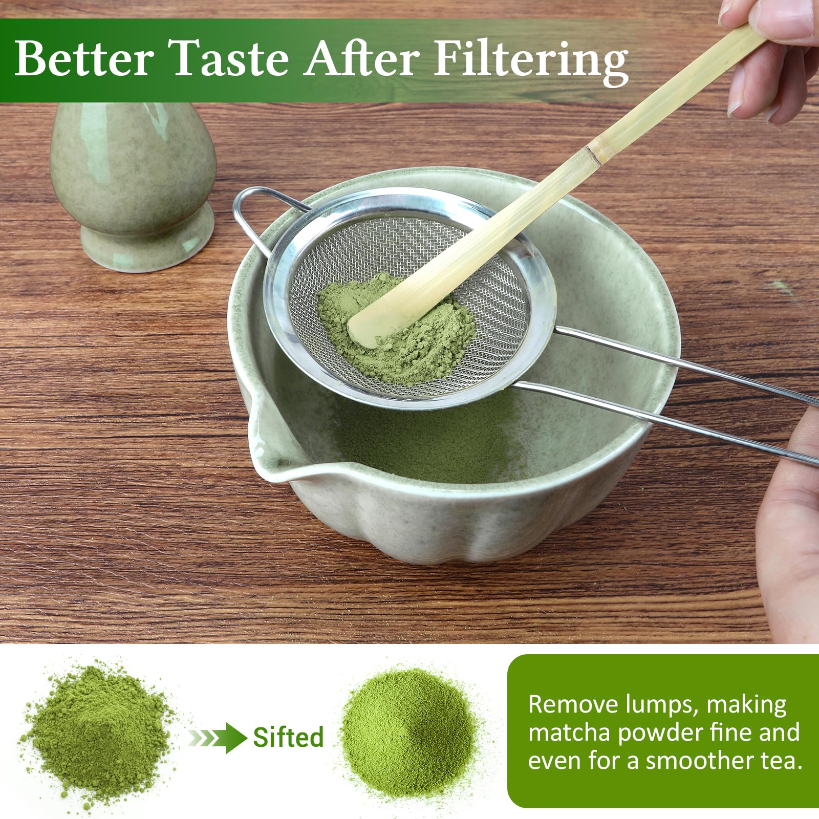 Matcha Schneebesen Set, 5 Stück mit Bambus Matcha Schneebesen, Keramik Chasen Halter, Pulver Starter Sieb, Bambus Schaufel, Löffel, Matcha Tee Herstellung Werkzeuge für Starter Matcha Liebhaber