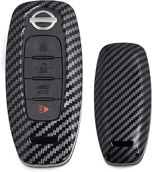 iJDMTOY Glossy Black Carbon Fiber Finish Hard Plastic Key Fob Case Compatible with Nissan 2022-up Pathfinder Kicks Rogue Ariya 3-4-5 Button G2 Smart Key