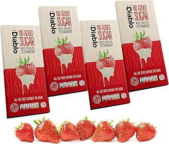 Diablo No Added Sugar White Chocolate with Strawberry – No Added Sugar Chocolate Bar Sweetened with Stevia, Gluten Free, Ideal for Any Occasion, Birthdays, Valentines, or Gift Hampers, 75g (Pack of 4)