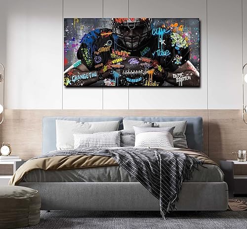 Miniatura 4 de JKWALL77 Arte de pared en lienzo de fútbol americano para dormitorio, decoración de habitación para niños adolescentes, arte de pared de graffiti